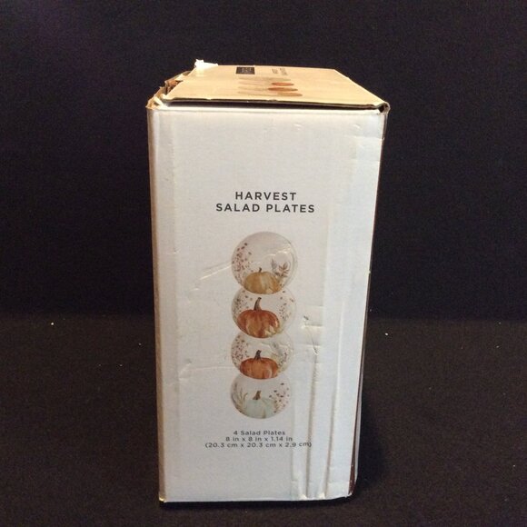 Linden Street Harvest Pumpkin 4 Salad Plates Used in Original Box Thanksgiving - Picture 13 of 15